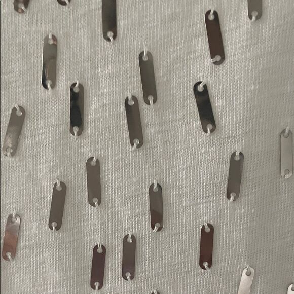 Eileen Fisher White Linen Tank Top with Silver Metallic Accents - Picture 4 of 7